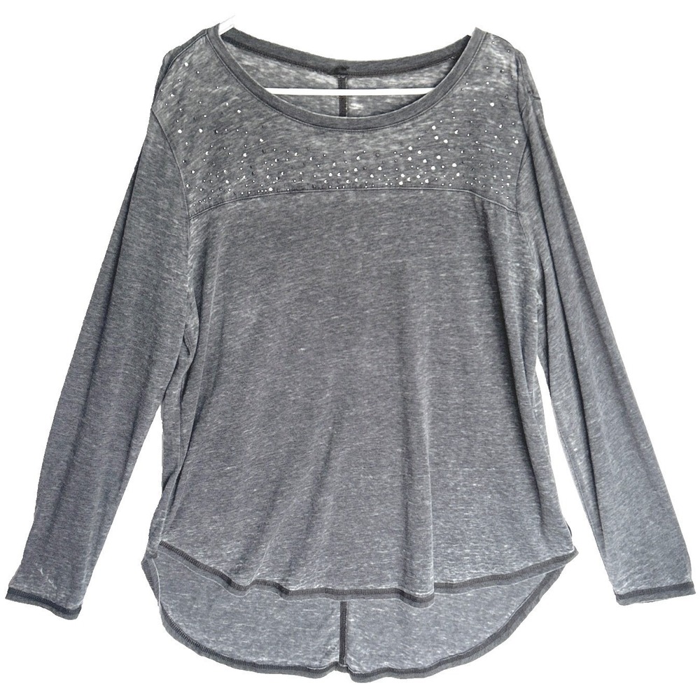 Seven7 Burnout Rhinestone Semi Sheer Long Y2k Bling High Low Top Women XL
